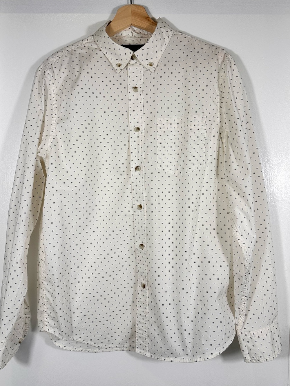 Banana Republic Cream Button-Down Shirt with Micro Dot Print